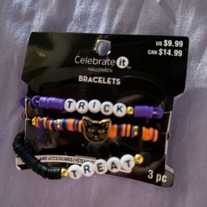 Halloween trick or treat black cat 3 piece bracelet set